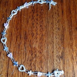 925 Silver Pink Hearts + Crosses 8" Bracelet